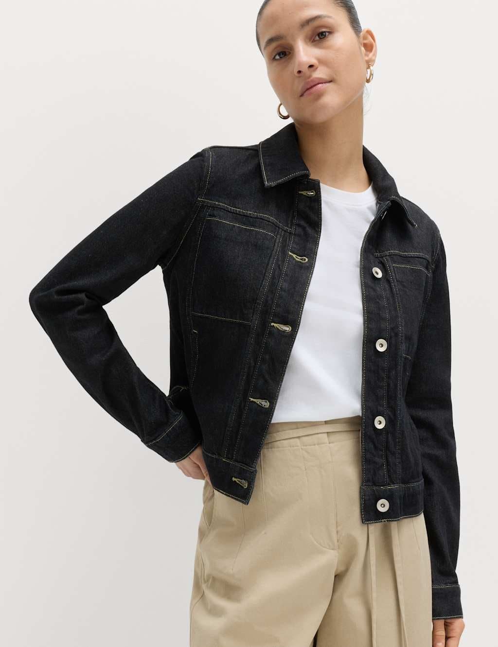 Marks & Spencer M&S Denim Collared Short Trucker Jacket Dark Indigo