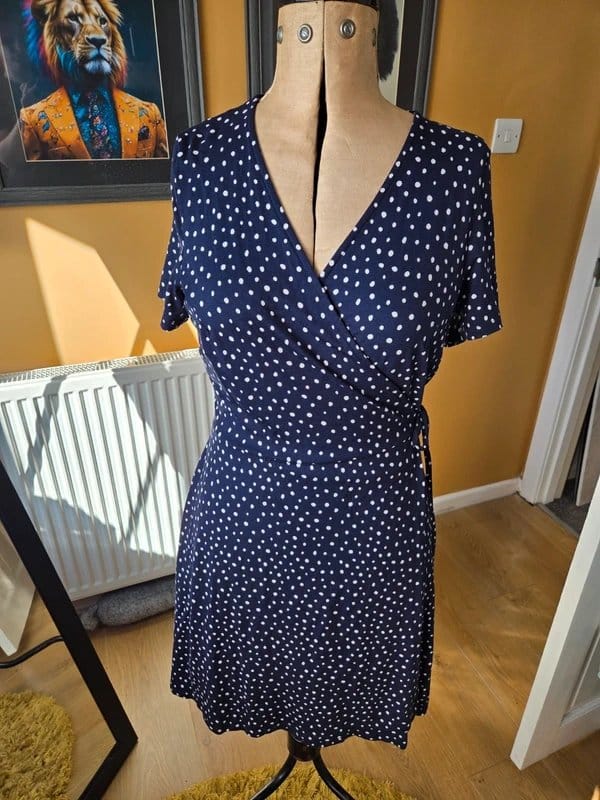 Bravissimo Bravissimo Navy White Polka Dot Wrap Dress UK 12 Curvy Really Curvy Jersey - 1