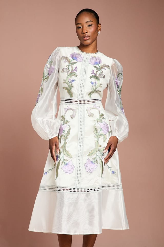 Coast Coast Women's Blouson Sleeve Embroidered Midi Dress in Light Blue - 2