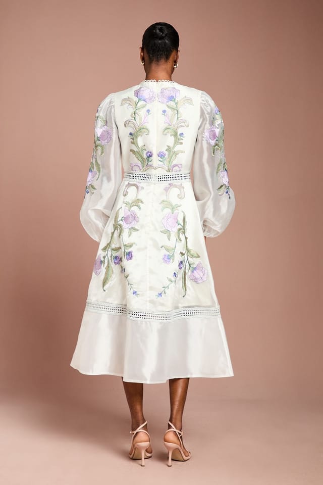 Coast Coast Women's Blouson Sleeve Embroidered Midi Dress in Light Blue - 3