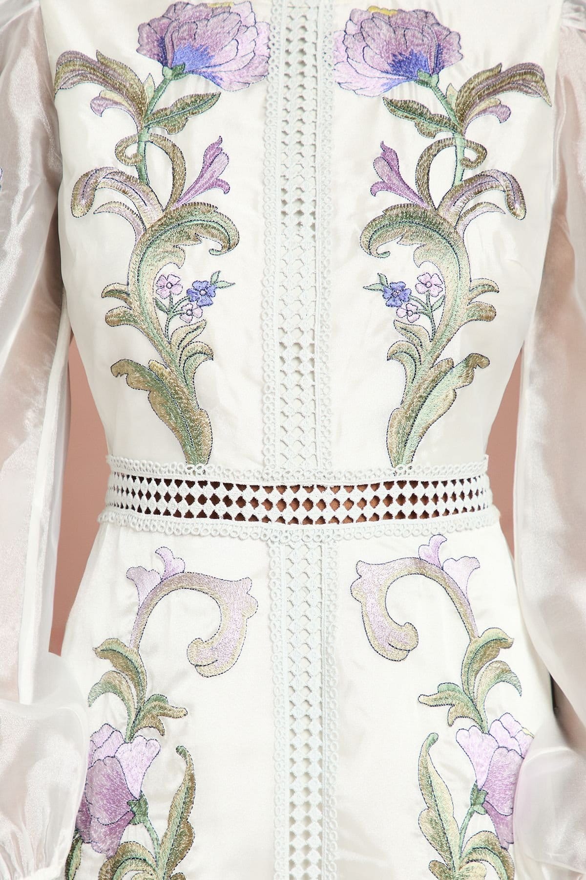 Coast Coast Women's Blouson Sleeve Embroidered Midi Dress in Light Blue - 4