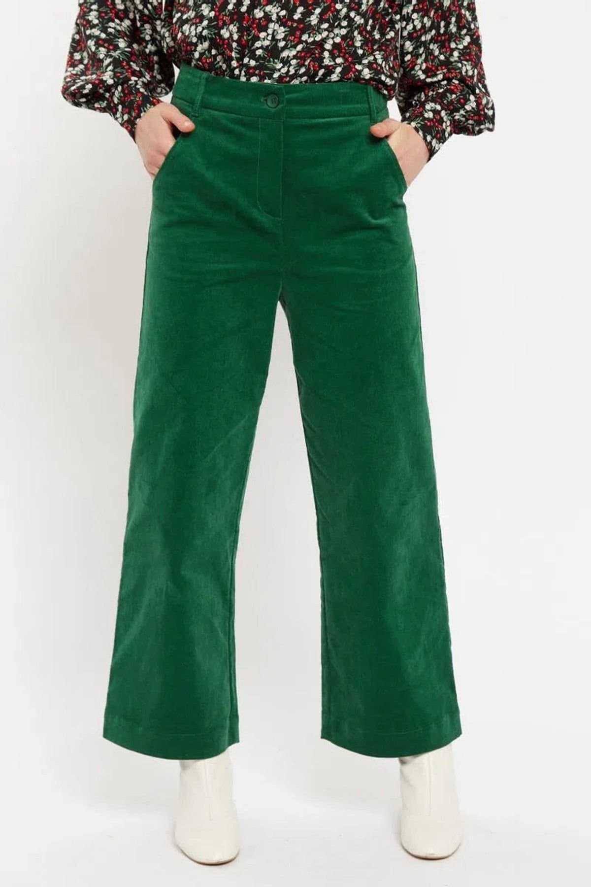 Louche Louche Women's Tim Baby Cord Straight Cut Trousers - Green
