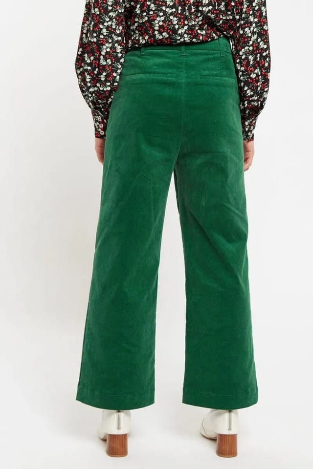 Louche Louche Women's Tim Baby Cord Straight Cut Trousers - Green - 2