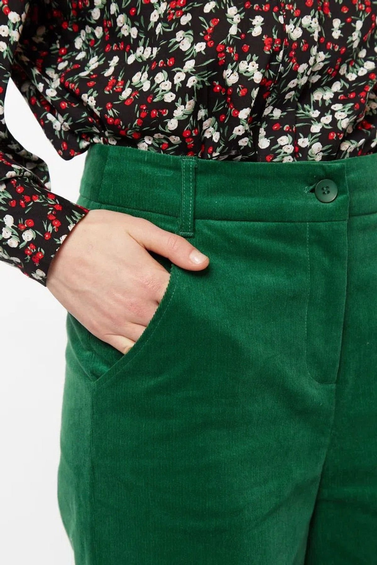 Louche Louche Women's Tim Baby Cord Straight Cut Trousers - Green - 3