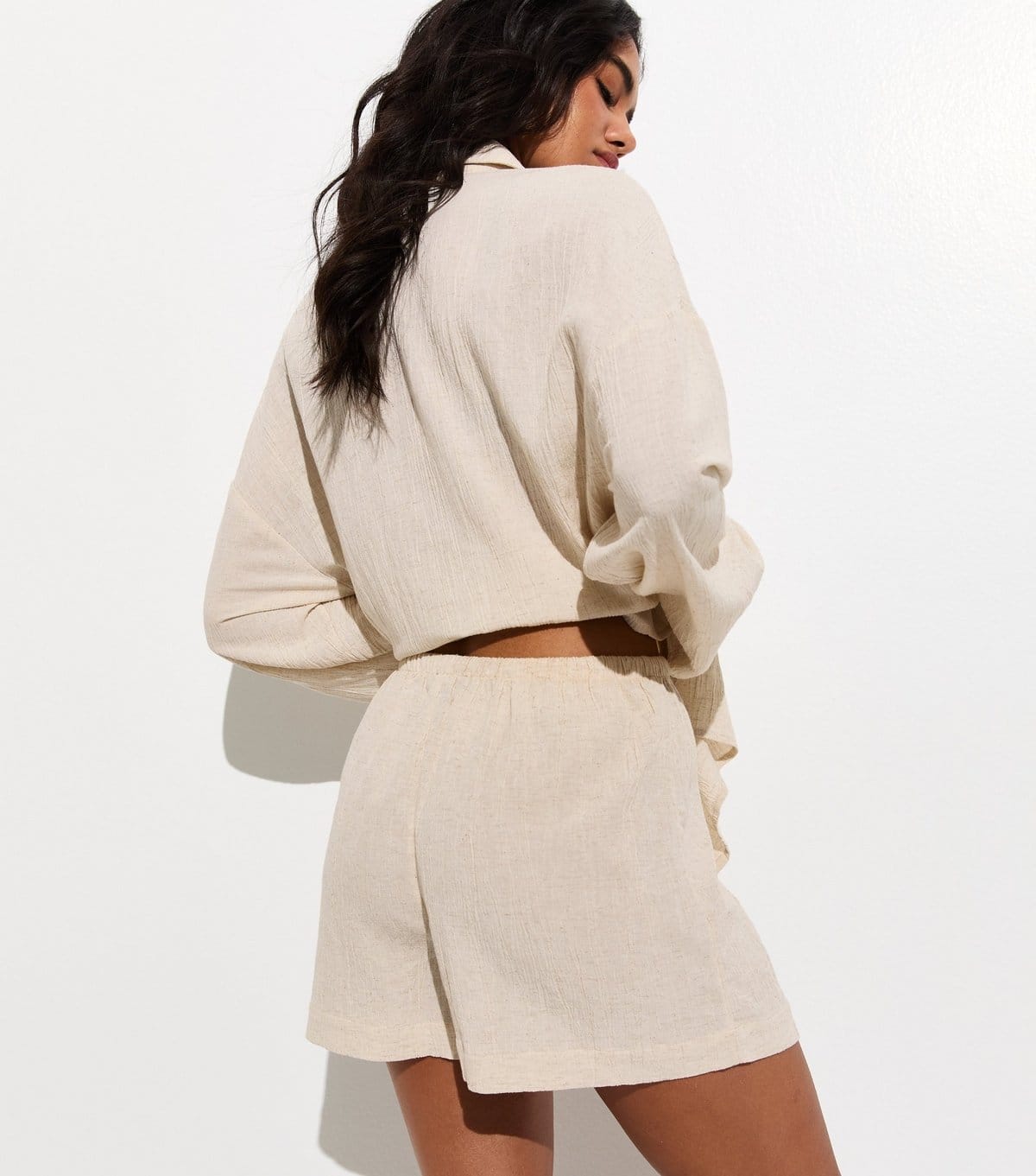 New Look Women's Off White Crinkled Drawstring Beach Shorts New Look - 4