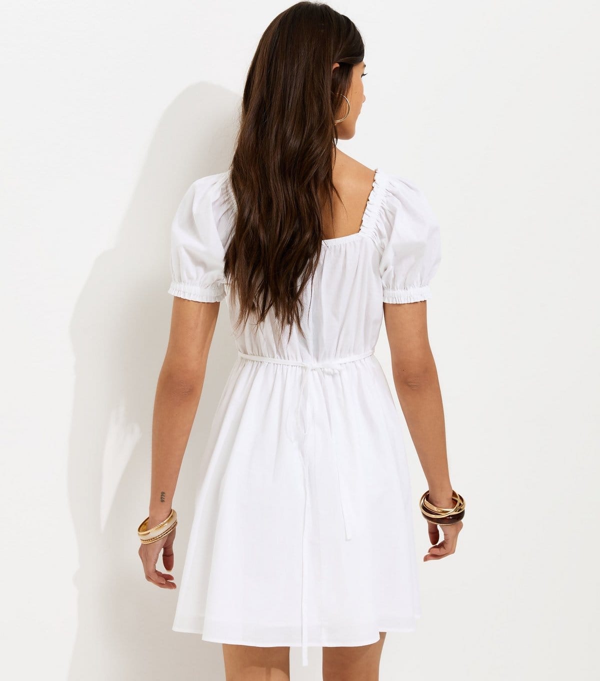 New Look Women's White Cotton Lace Trim Corset Waist Milkmaid Mini Dress New Look - 4