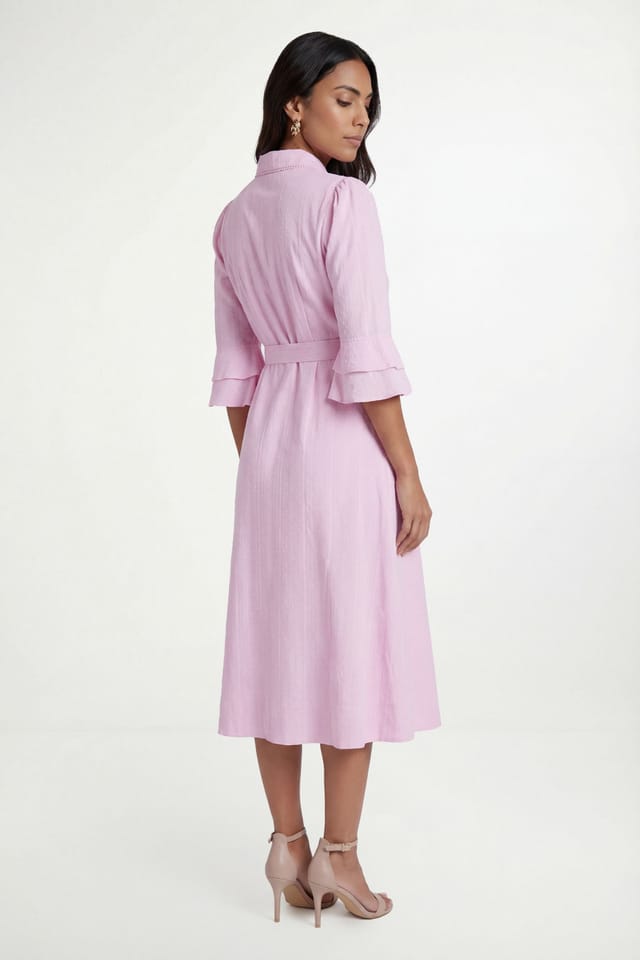 Wallis Wallis Women's Petite Cotton Dobby Ruffle Shirt Dress in Pink - 3