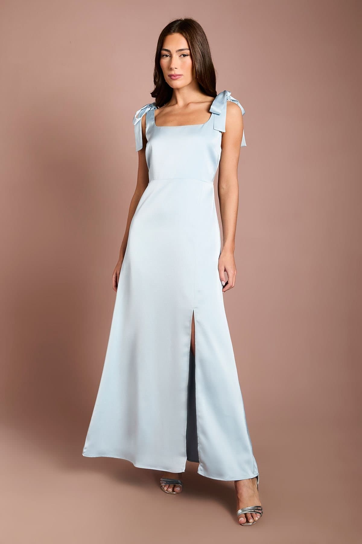 Oasis Oasis Women's Light Blue Satin Tie Shoulder Midi Bridesmaid Dress