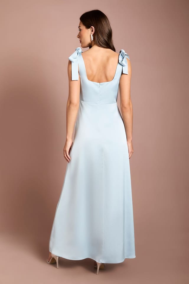 Oasis Oasis Women's Light Blue Satin Tie Shoulder Midi Bridesmaid Dress - 3