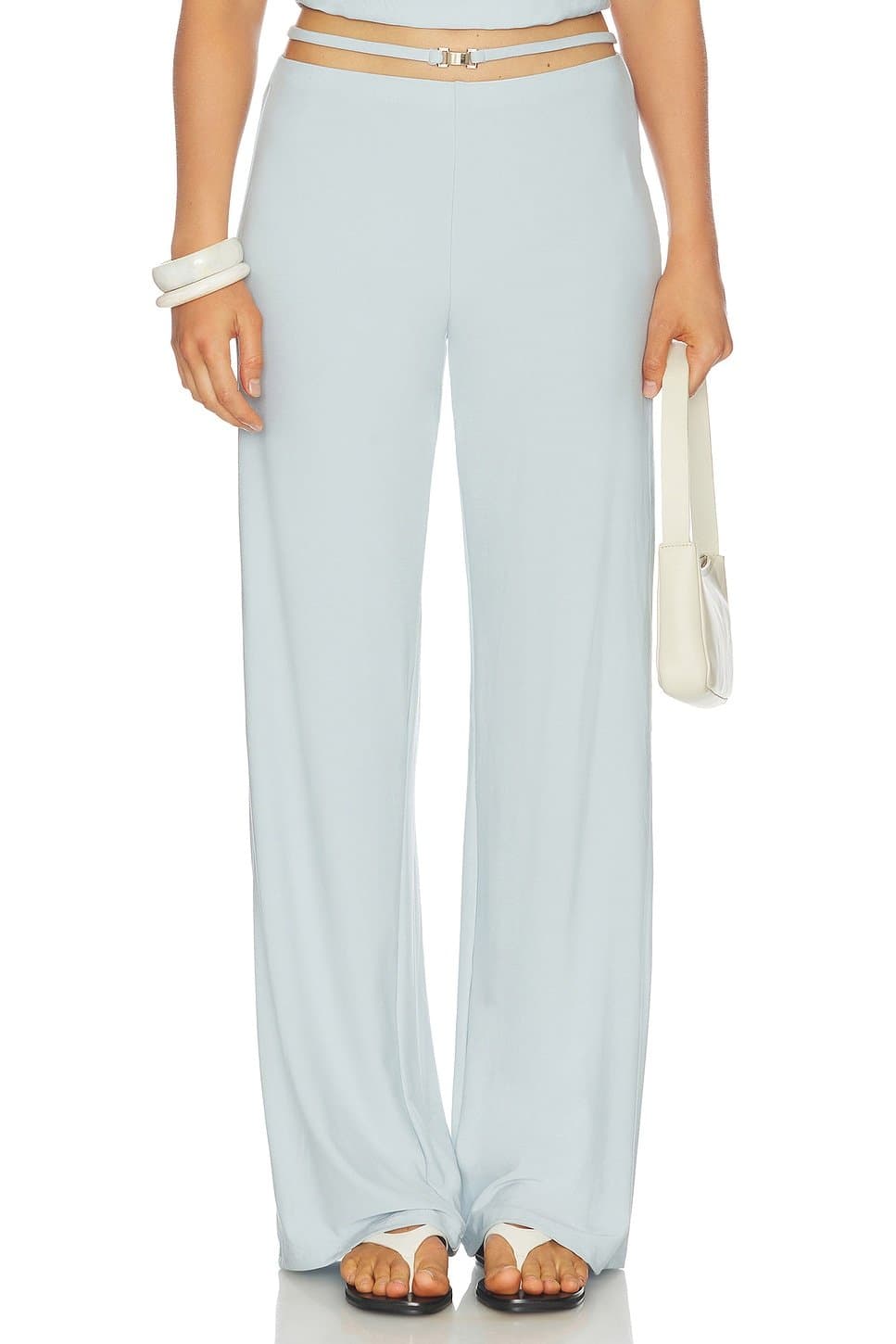 revolve Revolve Powder Blue Satin Wide-Leg Trousers