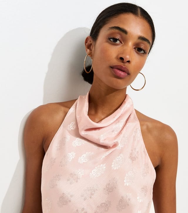 New Look Women's Light Pink Satin Jacquard Cowl Neck Asymmetric Top New Look - 2