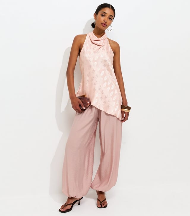 New Look Women's Light Pink Satin Jacquard Cowl Neck Asymmetric Top New Look - 3