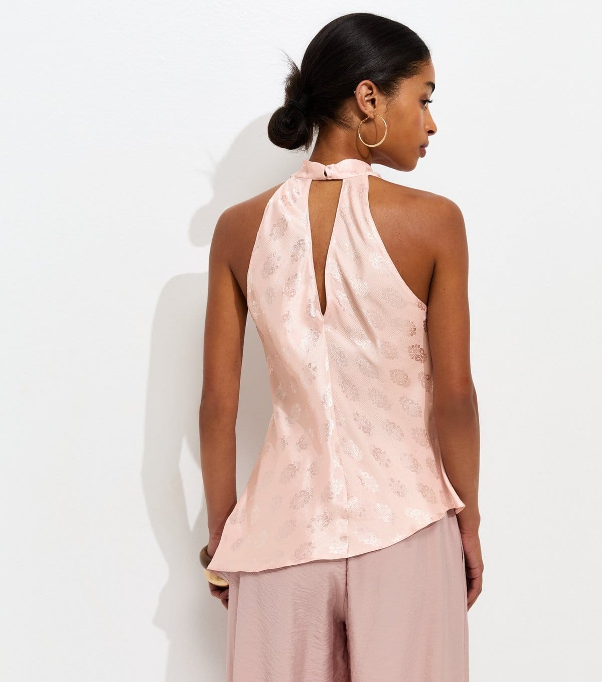 New Look Women's Light Pink Satin Jacquard Cowl Neck Asymmetric Top New Look - 4