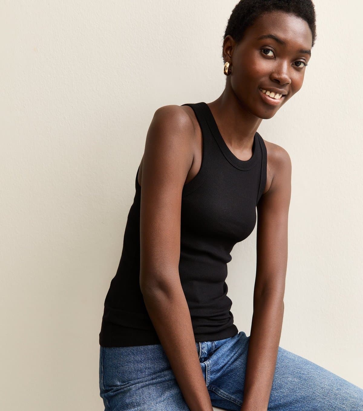 New Look Women's Tall Black Ribbed Racerback Vest New Look