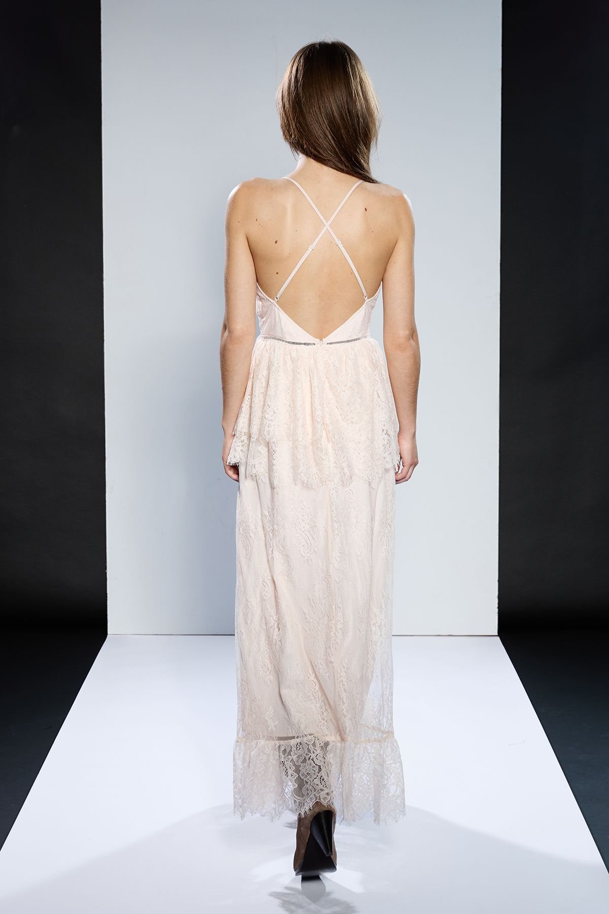RUNWAY 1.8.1.8 RUNWAY 1.8.1.8 Women's Strappy Lace Peplum Maxi Dress in Blush - 3