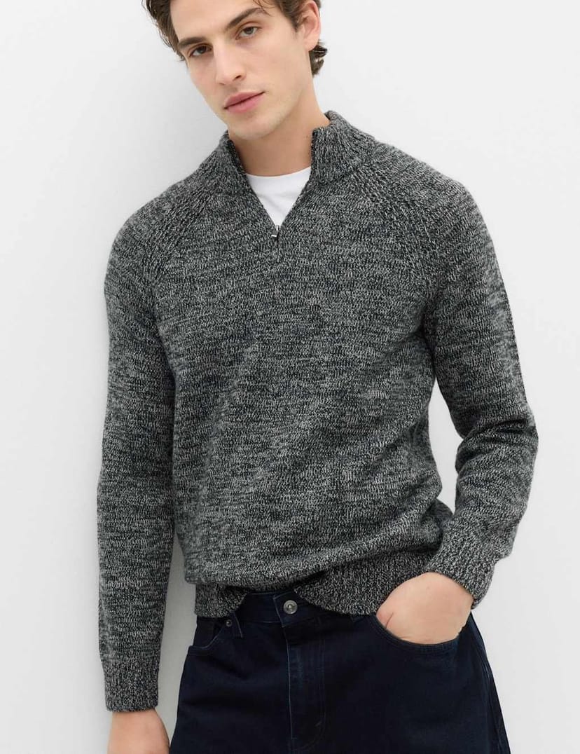 Marks & Spencer M&S Lambswool Blend Regular Fit Half Zip Jumper Charcoal Mix - 1