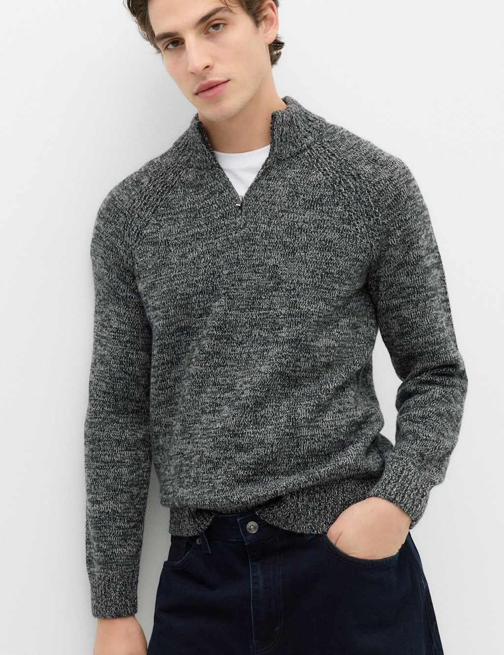 Marks & Spencer M&S Lambswool Blend Regular Fit Half Zip Jumper Charcoal Mix - 1