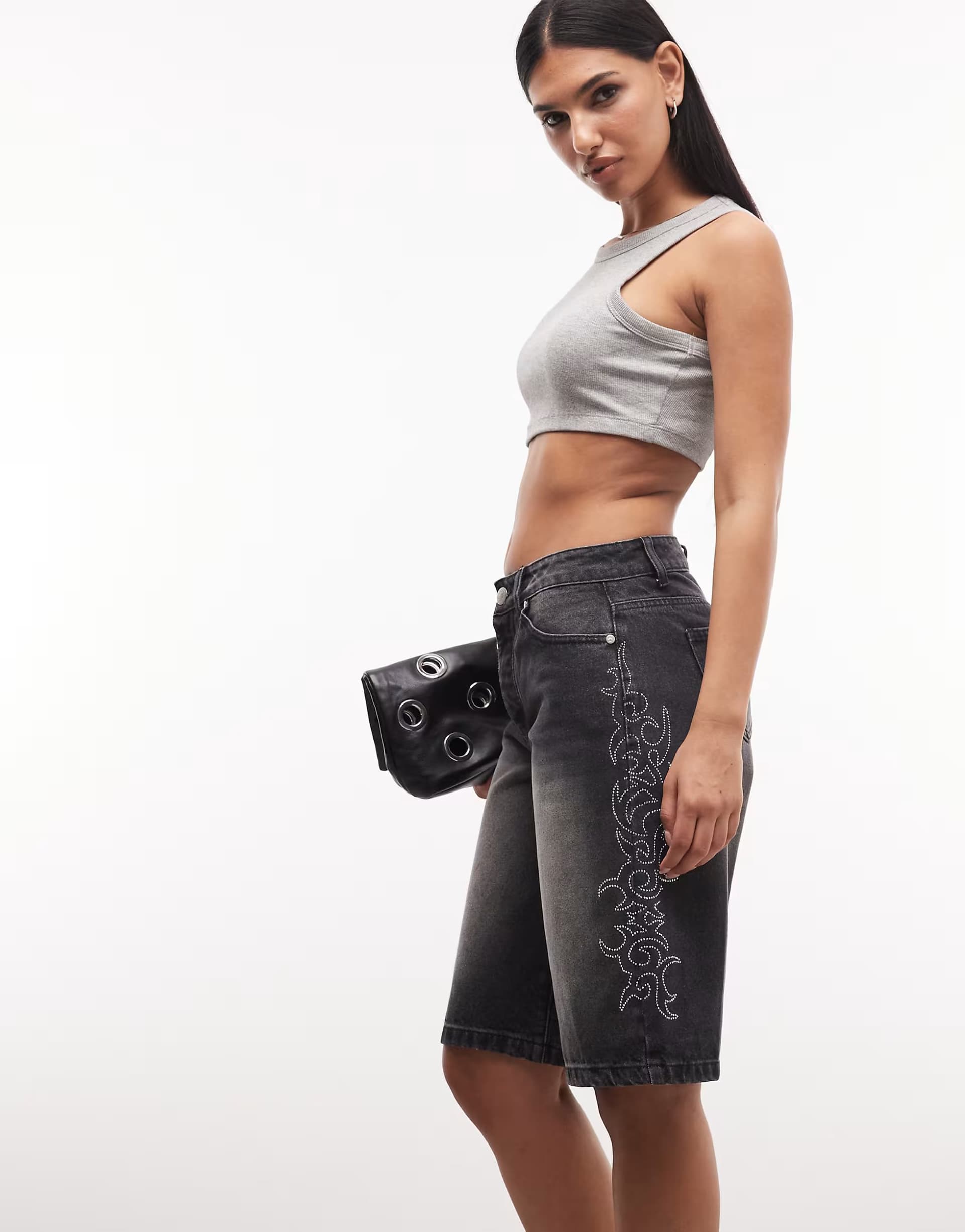 ASOS ASOS Diamante Flame Jorts in Black