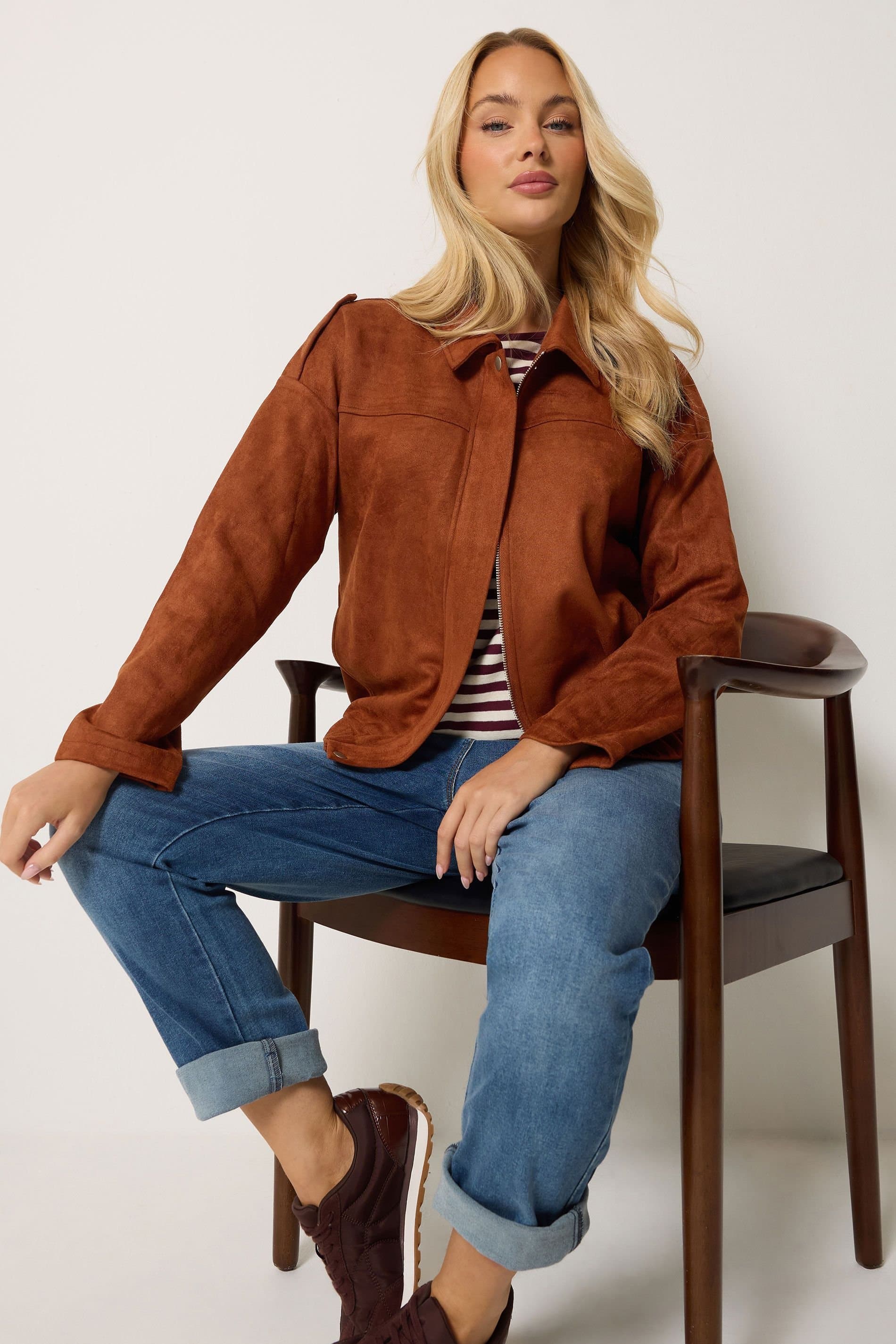 M&Co M&Co Women's Faux Suede Bomber Jacket in Light Brown