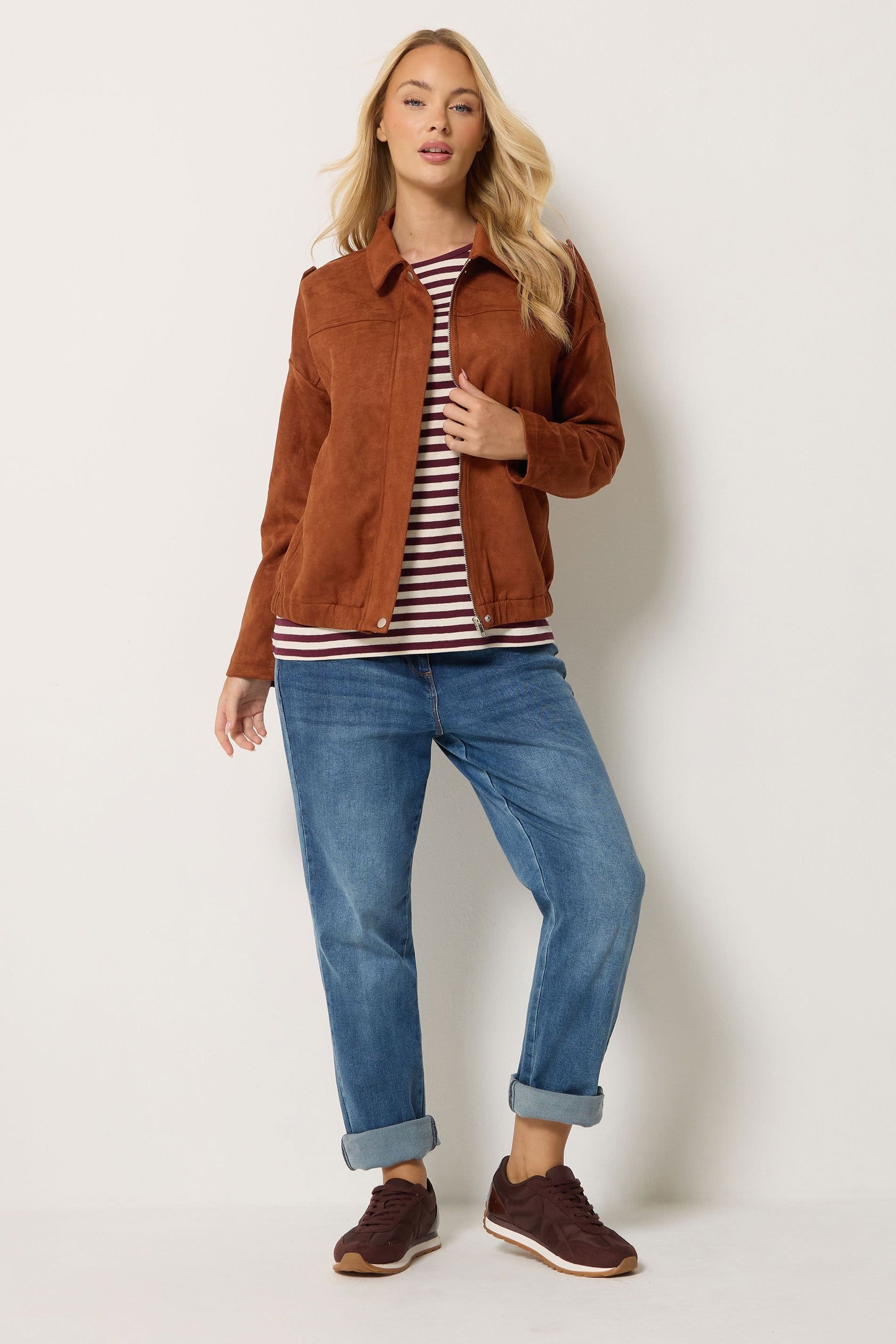 M&Co M&Co Women's Faux Suede Bomber Jacket in Light Brown - 4