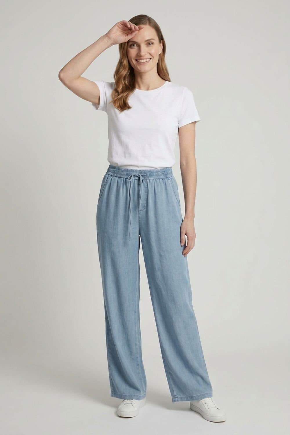 Izabel London Izabel London Women's Tie Waist Wide Leg Casual Trousers in Blue