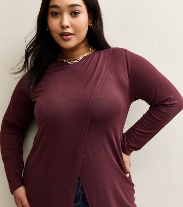 New Look Women's Plus Size Dark Burgundy Soft Touch Longline Wrap Top Curves New Look - 2