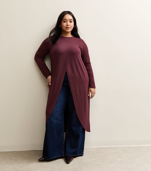 New Look Women's Plus Size Dark Burgundy Soft Touch Longline Wrap Top Curves New Look - 3