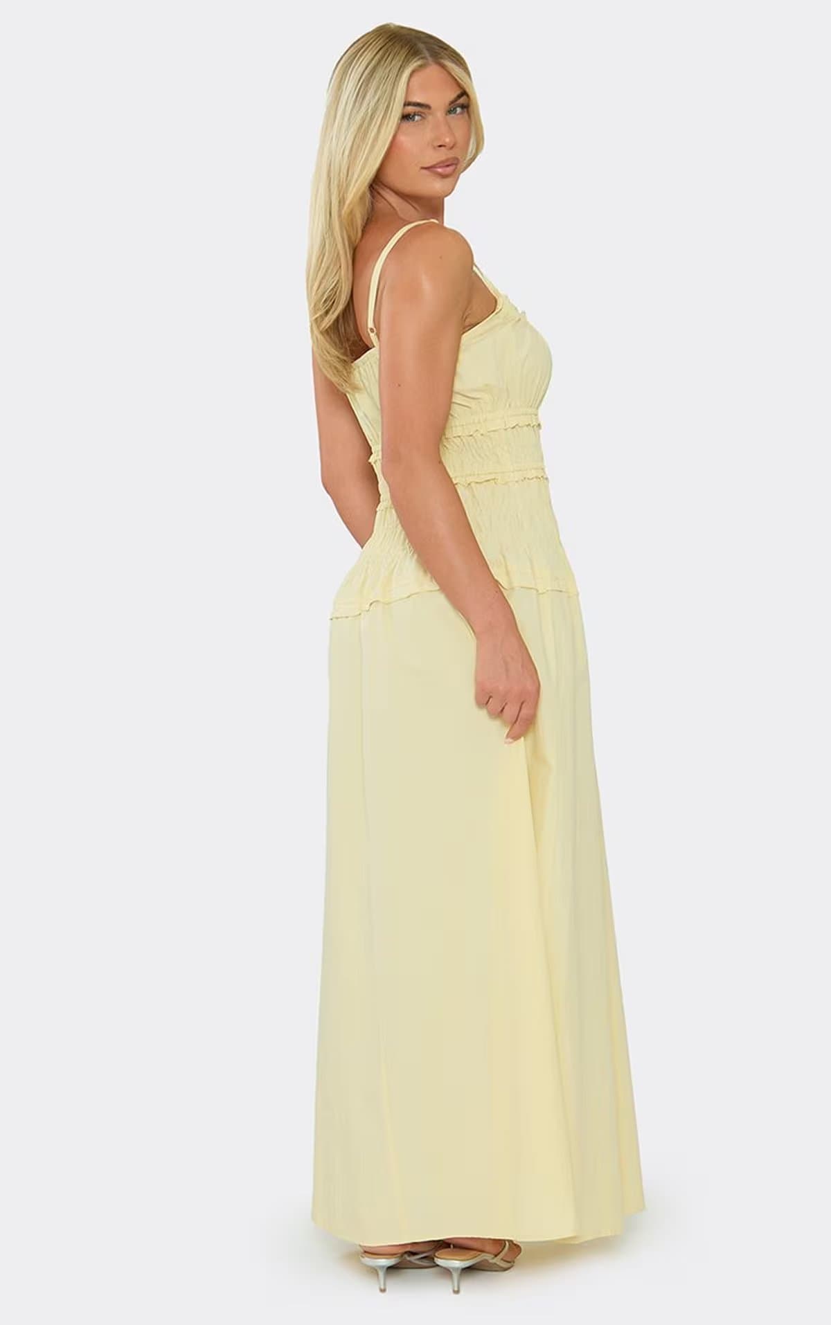 EGO Strappy Ruched Floaty Maxi Dress In Yellow, Women's Size UK S/M