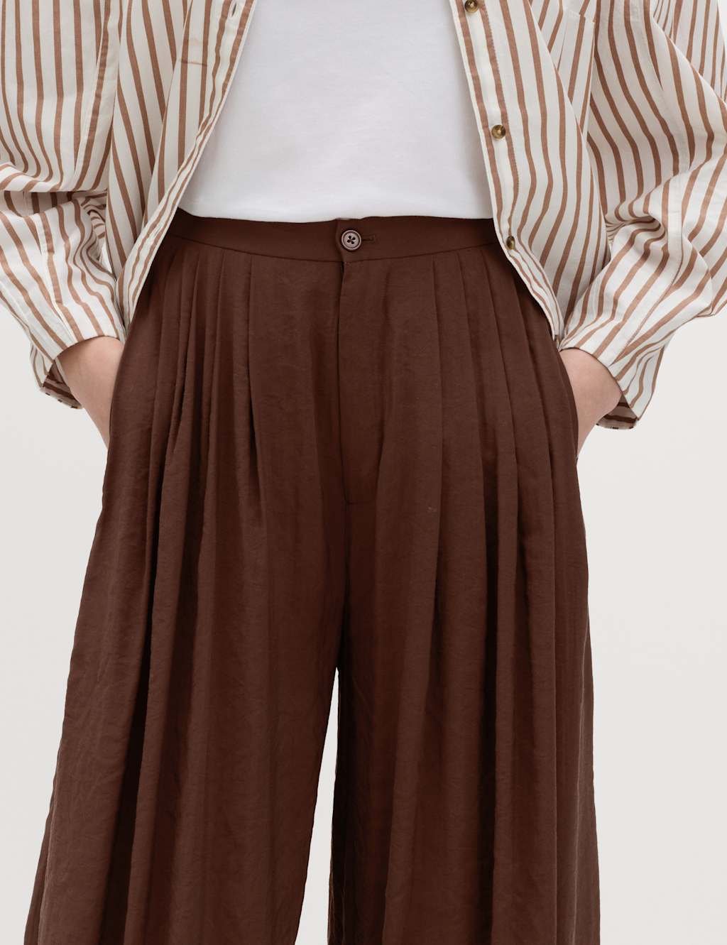 Marks & Spencer M&S Pleat Front Palazzo Trousers Bitter Chocolate - 2