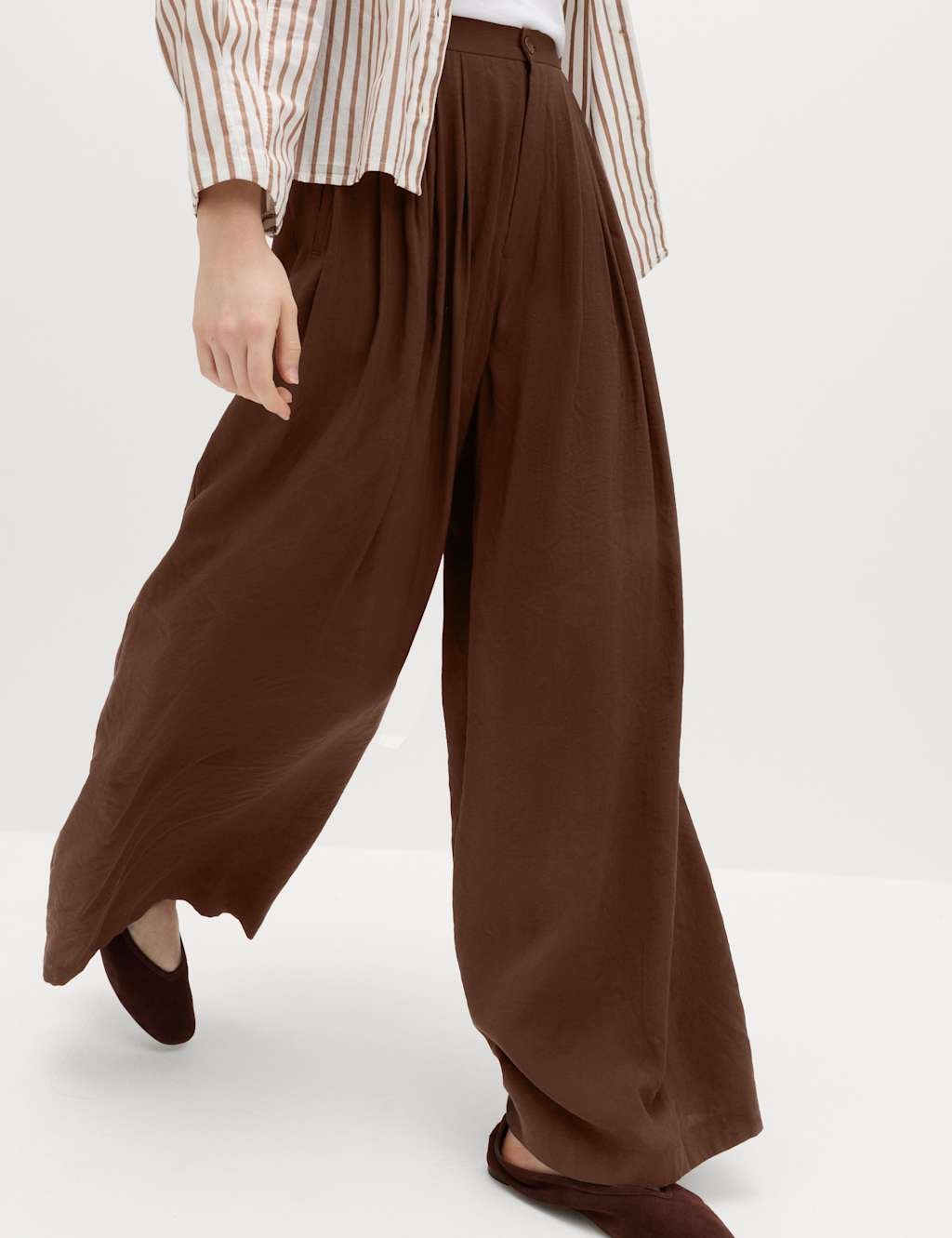 Marks & Spencer M&S Pleat Front Palazzo Trousers Bitter Chocolate - 3