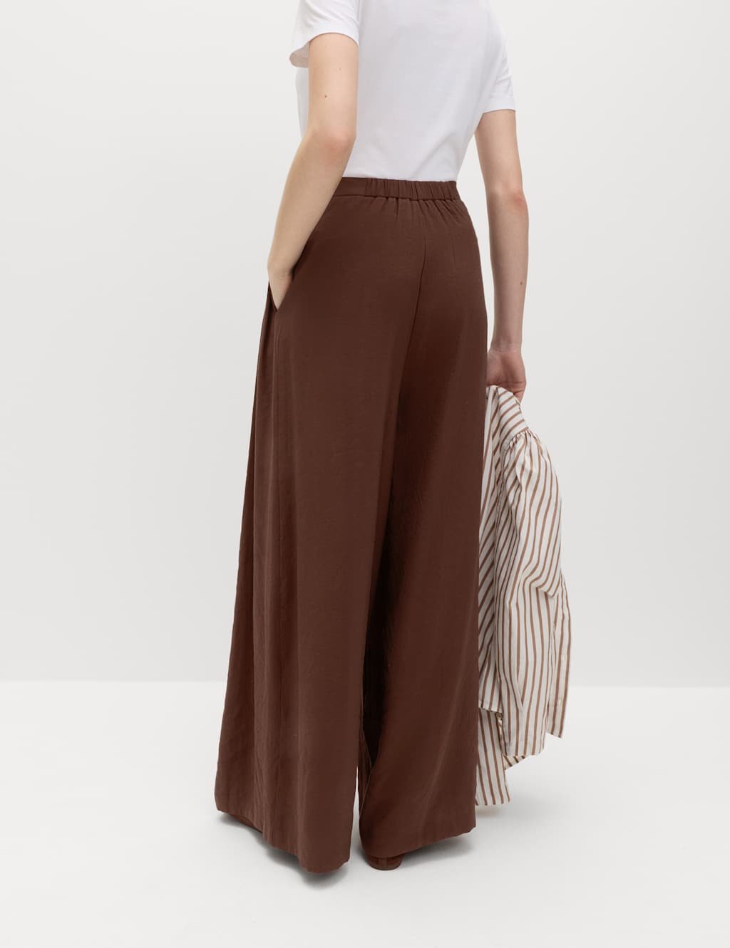 Marks & Spencer M&S Pleat Front Palazzo Trousers Bitter Chocolate - 4