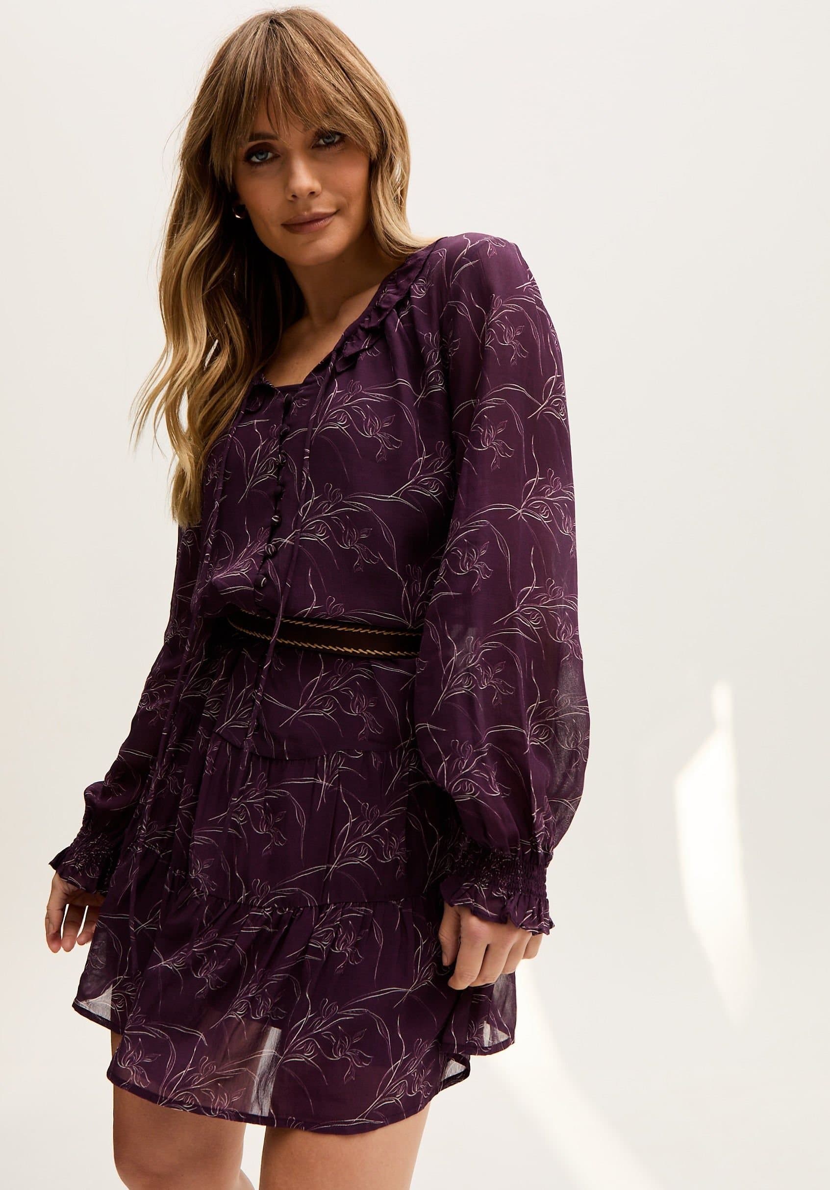 Lily and Lionel Lily and Lionel Women's Henrietta Floral Print Button Down Mini Dress In Purple