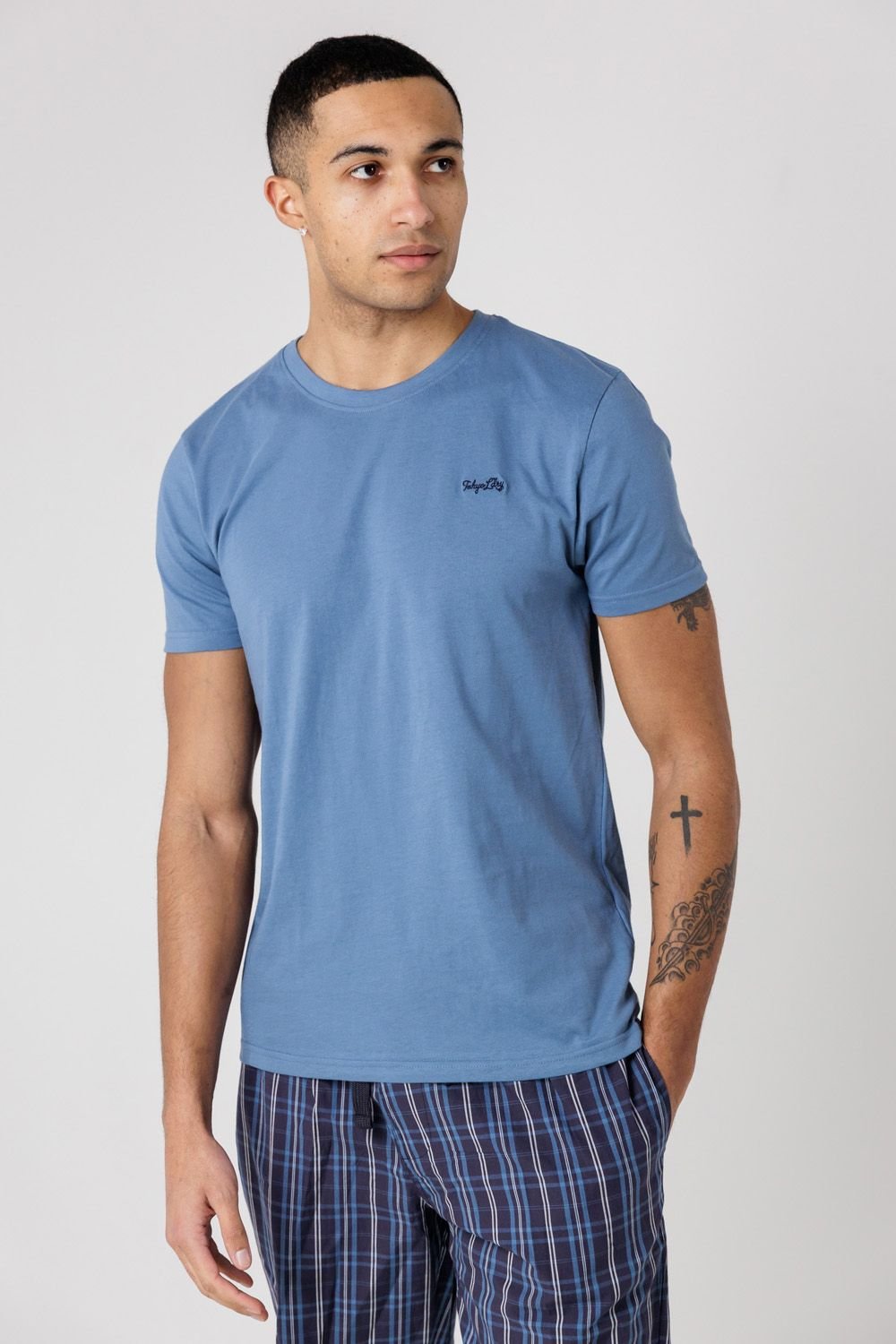 Tokyo Laundry Tokyo Laundry Men's Crew Neck T-Shirt & Checked Shorts Pyjama Set in Mid Blue - 3