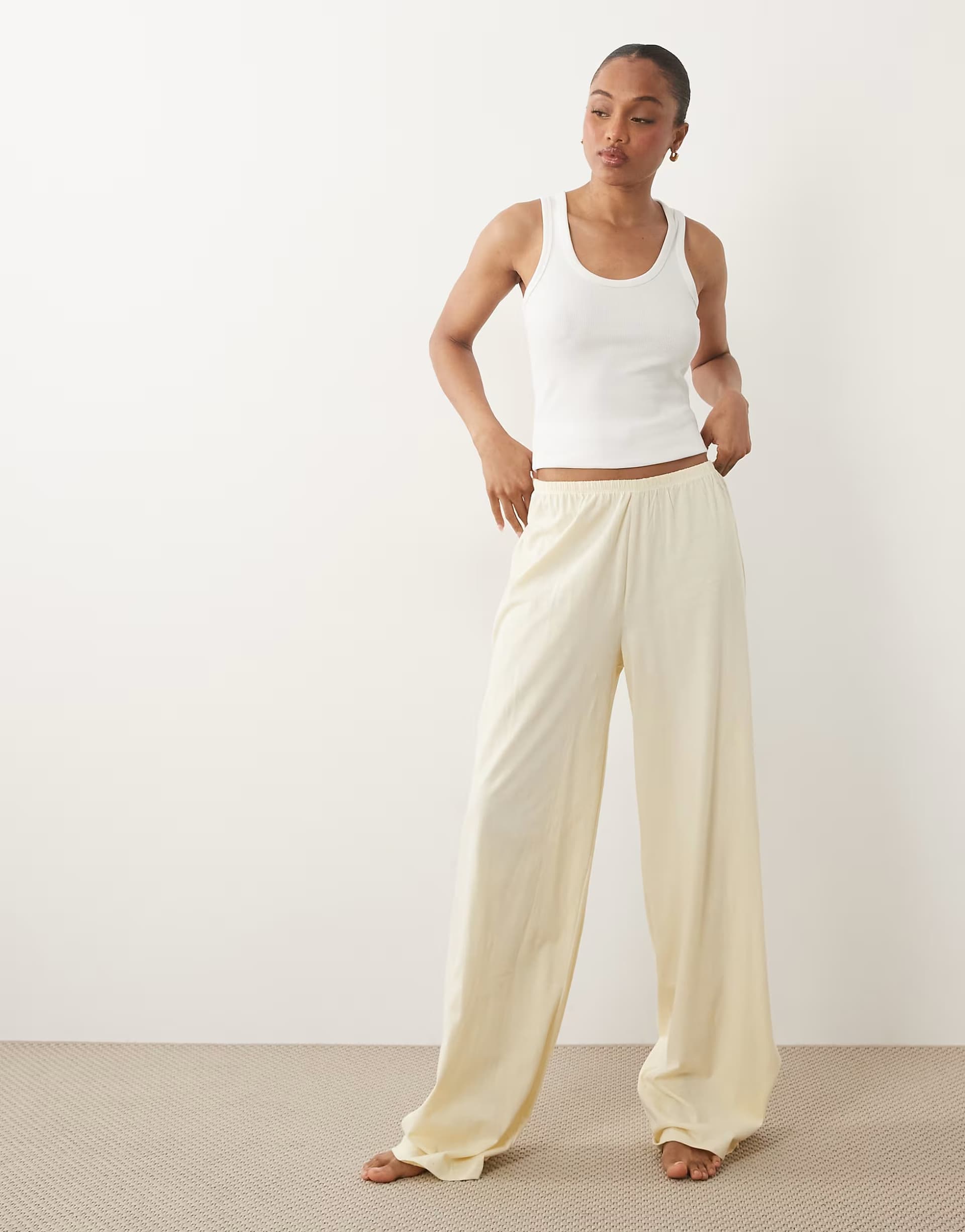 ASOS ASOS DESIGN Tall mix & match cotton pyjama trouser in buttermilk