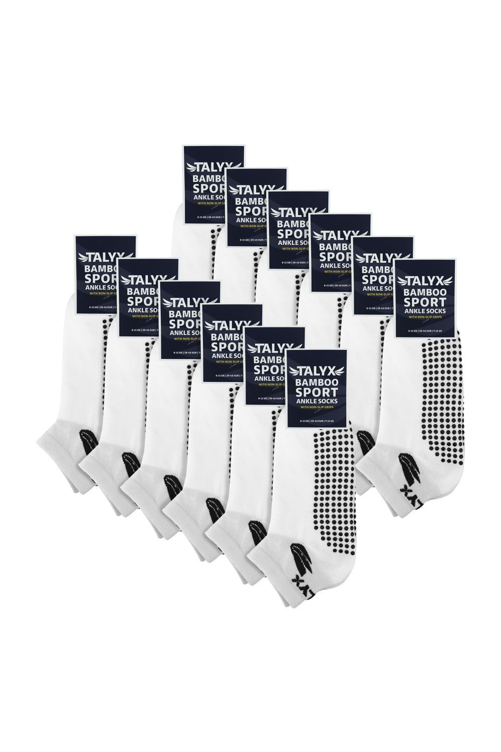 TALYX TALYX Men's 12 Pack Bamboo Ankle Non Slip Grip Socks in White - 2