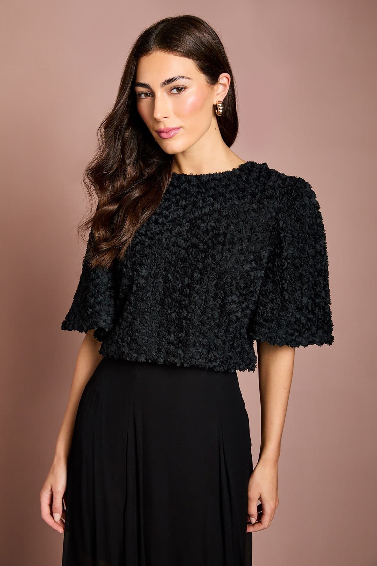 Coast Coast Women's 3D Floral Blouse With Organza Tie in Black
