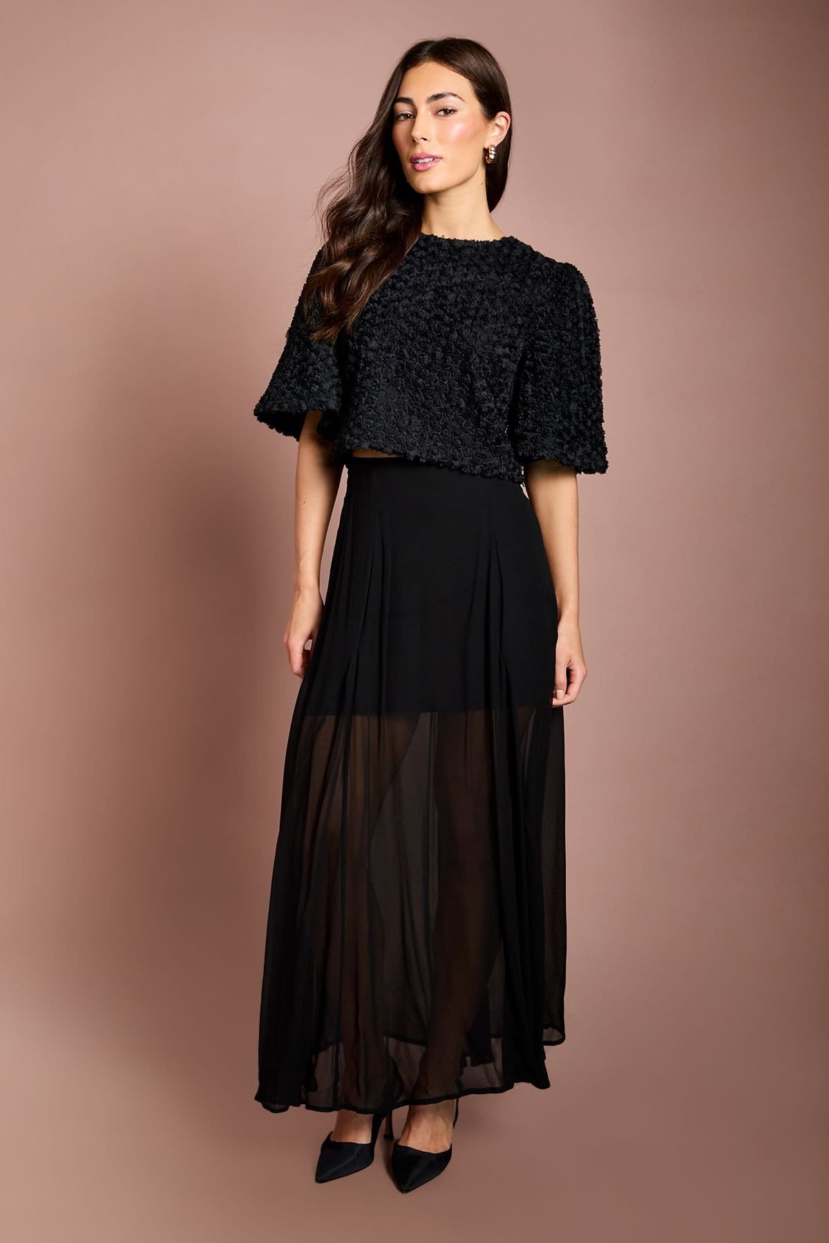 Coast Coast Women's 3D Floral Blouse With Organza Tie in Black - 4