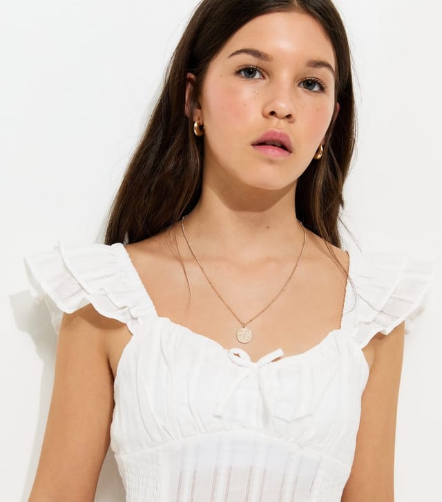 New Look Girls' White Textured Flutter Sleeve Dress New Look - 3