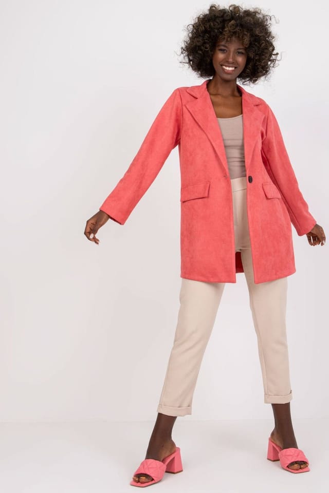 Love Lace Love Lace Women's Imitation Suede Button Front Long Sleeve Jacket in Pink - 3