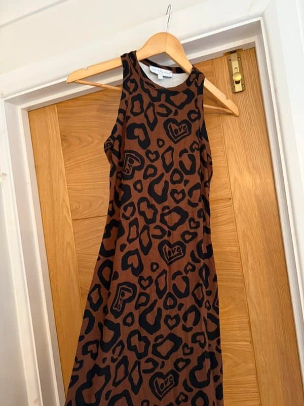 Never Fully Dressed Never Fully Dressed Brown Black Leopard Print Heart Love Motif Racerback Bodycon Maxi Dress