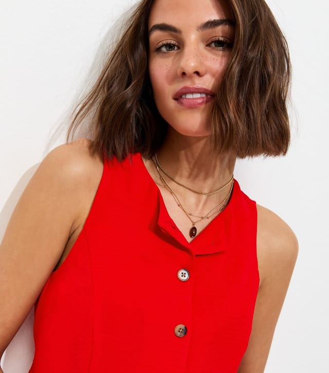 New Look Women's Bright Red Crinkled Tie Back Waistcoat New Look - 2