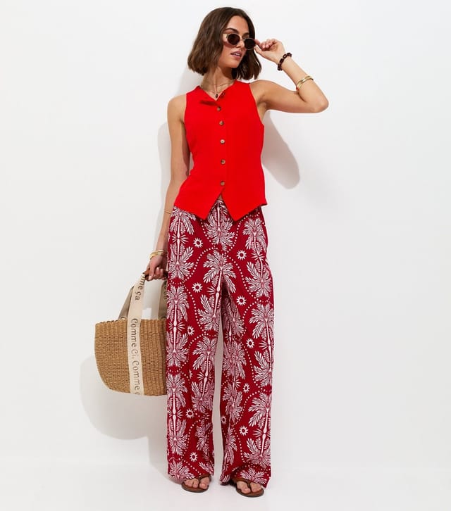 New Look Women's Bright Red Crinkled Tie Back Waistcoat New Look - 3