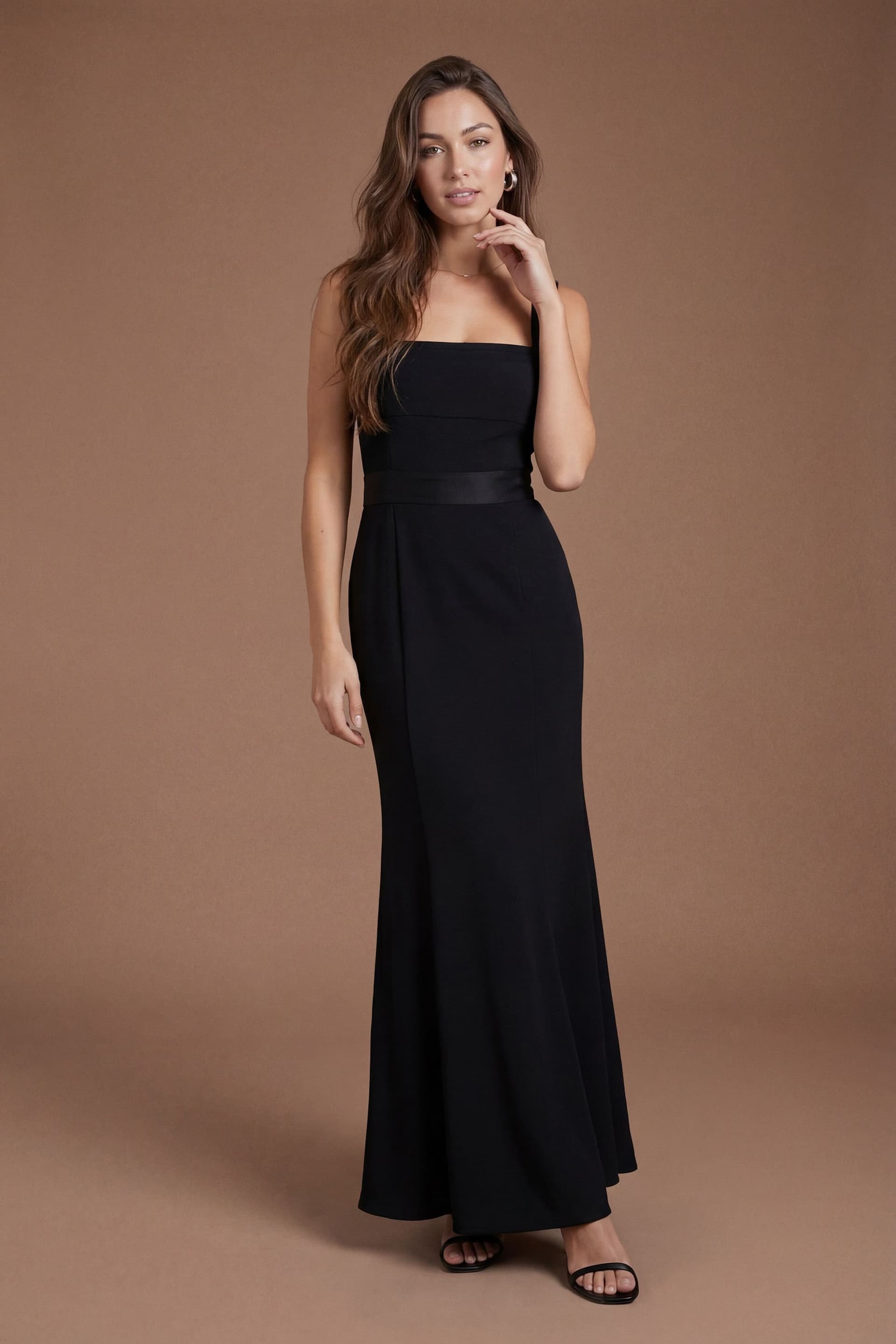 Coast Coast Women's Strappy Satin Bridesmaid Dress With Tie Back Detail in Black