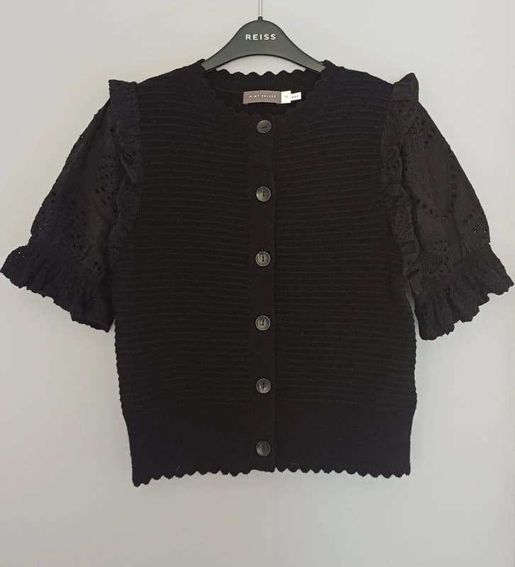 Mint Velvet Mint Velvet Black Broderie Anglaise Sleeve Ribbed Cardigan RRP £99 - size M/12
