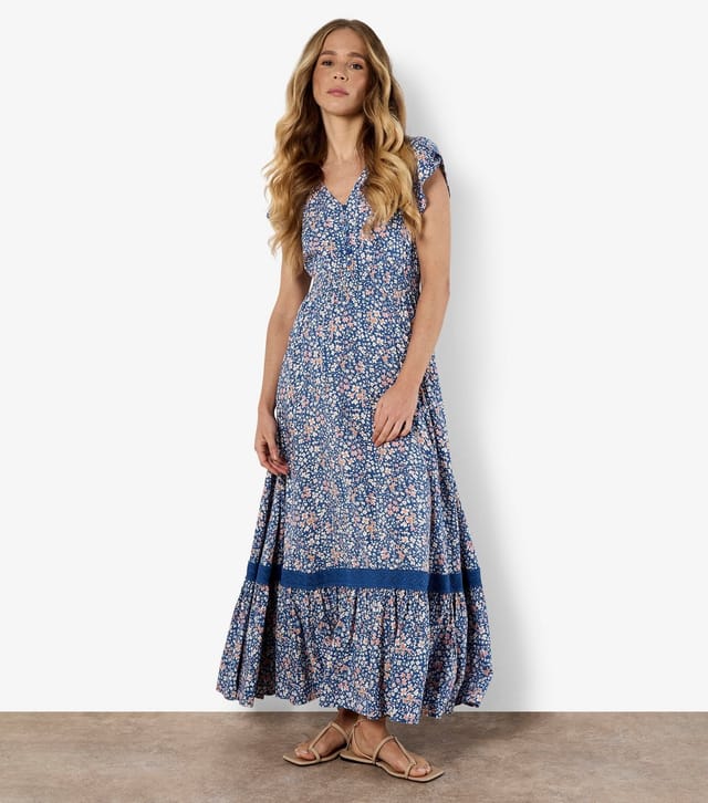 Apricot Women's Blue Ditsy Floral Short Sleeve Maxi Dress Apricot New Look - 2