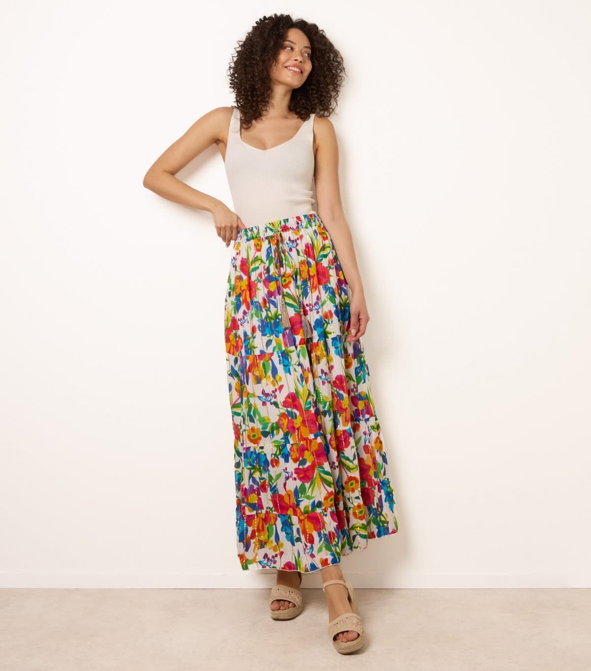 Blue Vanilla Women's Multicolour Floral Print Tiered Maxi Skirt Blue Vanilla New Look