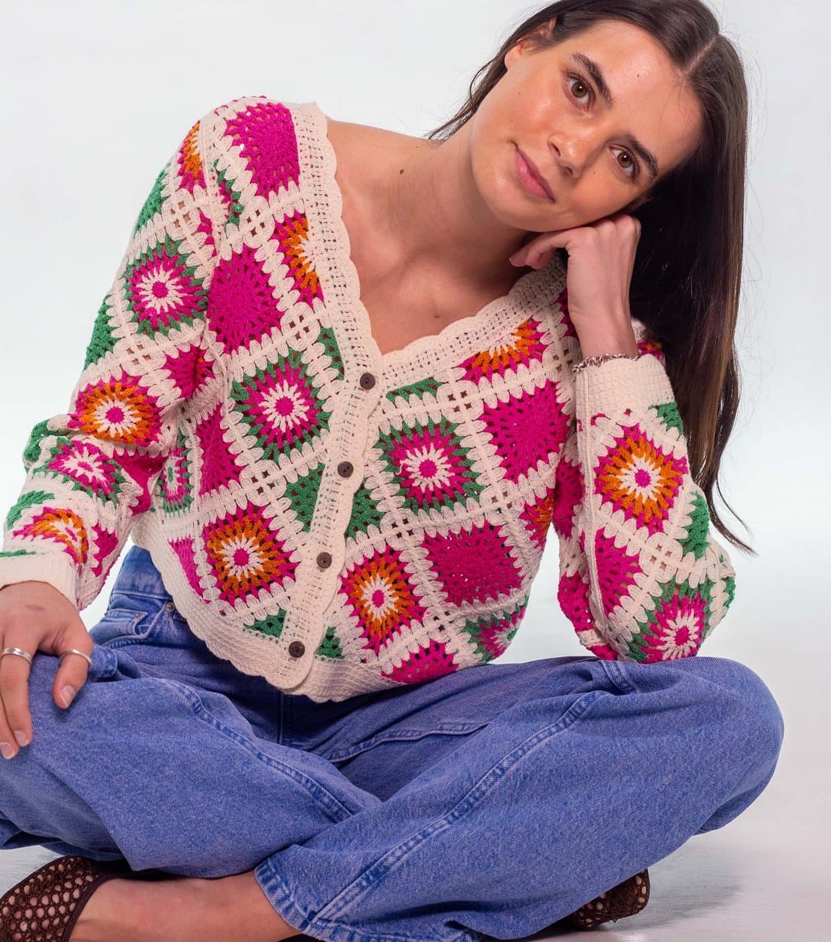 Sunshine Soul Women's Multicolour Crochet Knit Cardigan Sunshine Soul New Look