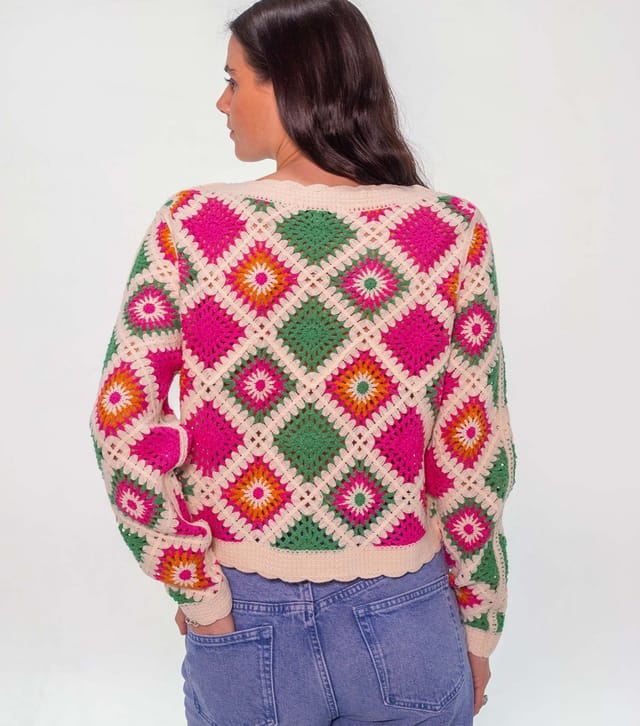 Sunshine Soul Women's Multicolour Crochet Knit Cardigan Sunshine Soul New Look - 3