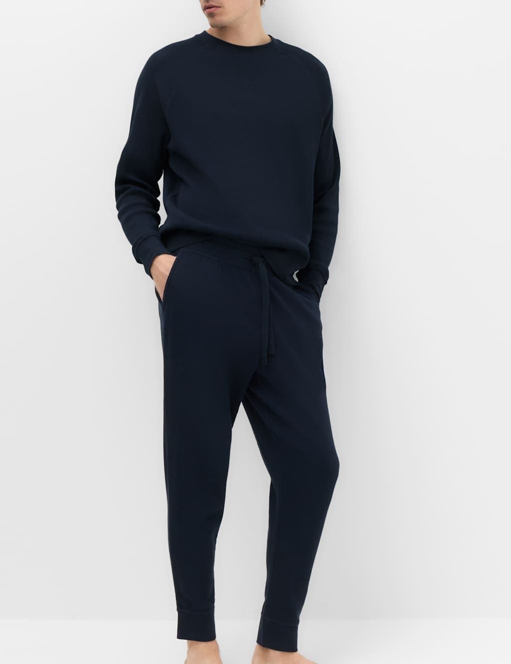 Marks & Spencer M&S Pure Cotton Waffle Loungewear Bottoms Navy