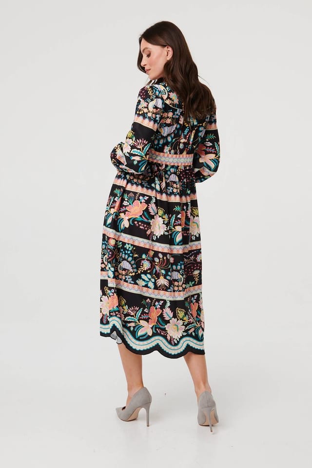 Izabel London Izabel London Women's Floral Long Sleeve Buttoned Midi Dress in Black - 3